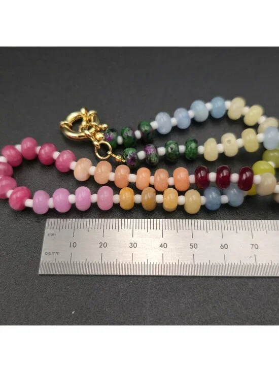 18 Inch Gold Plated Rainbow Gemstone Quartz Stone Necklace B1153 - Picture 6 of 7